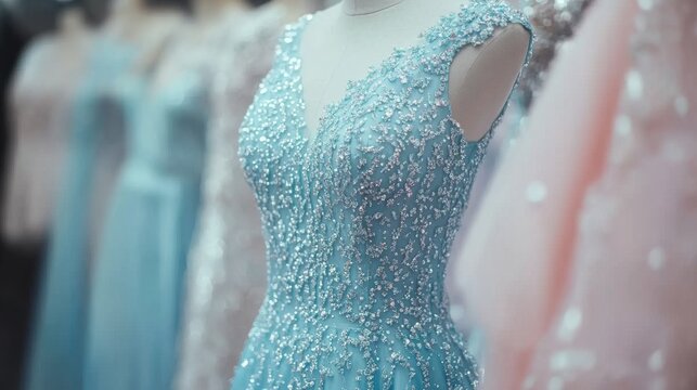 Stunning blue evening gown on display at a fashion show in spring season - Powered by Adobe