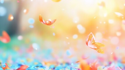 Colorful confetti floating in the air during a festive celebration