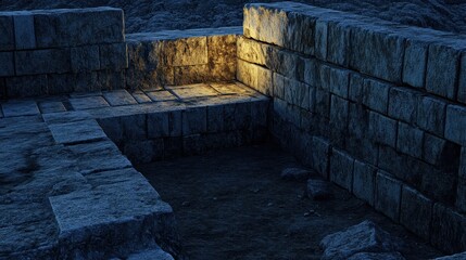 Ancient Interlocking Stone Blocks Forming a Wall Structure