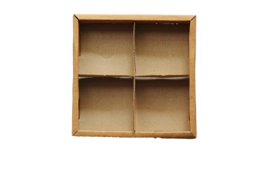 empty brown cardboard box with four compartments