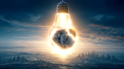 Giant Light Bulb Over Futuristic City
 - Powered by Adobe