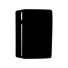 Simple black outline of a book standing upright against a white background
