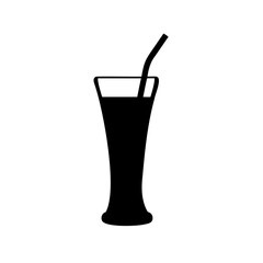 Black silhouette of a refreshing drink in a tall glass with straw