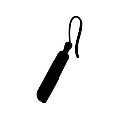 Stylized illustration of a simple black tassel with loop on white background