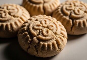Traditional decorated round cookies isolated on white background with intricate patterns