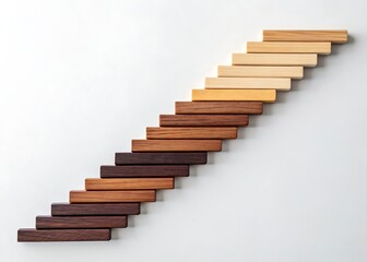 Wooden Spiral Staircase Climbing Upward on White Background