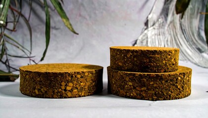 Warm Tan Cork Cylinder Risers on Neutral Background