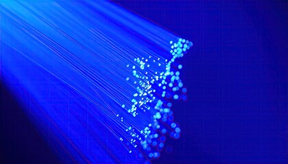 Illuminated Blue Fiber Optic Bundle on Dark Background