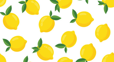Obraz premium A bright and cheerful pattern of fresh yellow lemons with green leaves.