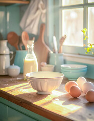 Szene in einer K&uuml;che wie in den 50er Jahren