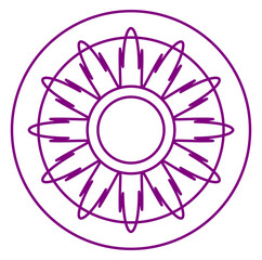 Abstract Dual Circle Spike Flower Design, Modern Symmetrical Line Art Motif, Purple Ornamental Badge, Minimal Geometric Logo Template, Banner, Nature Inspired Creative Graphic Decorative Background