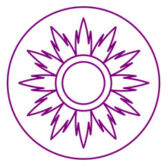 Abstract Circular Daisy Line Art, Modern Purple Floral Sun Badge with Ornamental Petals, Minimalist Geometric Icon Template for Logo, Banner, Invitation, Creative Nature Inspired Graphic Background