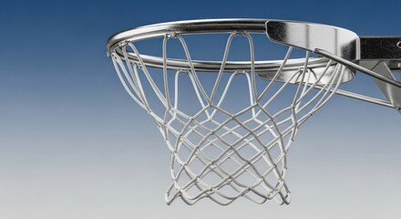 Isolated Basketball hoop against a graduated blue background, athletic equipment