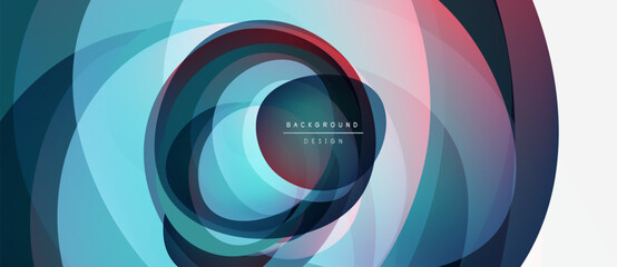 Abstract concentric circles. Blue, pink, purple hues blend. Modern design suggests depth, movement, energy. Minimalist style.