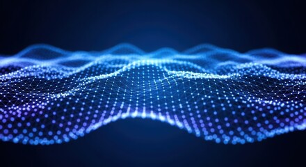 Abstract glowing blue digital wave pattern with interconnected points and lines on a dark background