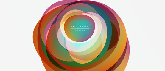 Obraz premium Abstract colorful layers form circular design. Bright hues blend, creating dynamic visual impact. Modern aesthetic, simple background.