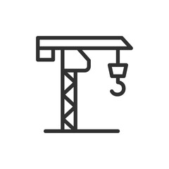 Construction crane, linear icon. Building and industrial equipment. Line with editable stroke.