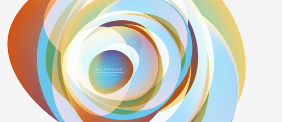 Abstract colorful swirls create dynamic circular pattern. Bright hues blend, forming vibrant background design. Modern, flowing shapes.