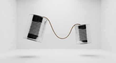 Two Accordions Connected by a Rope in a White Studio Space