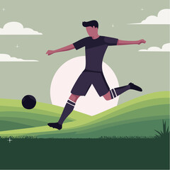 Naklejka premium icon Silhouette of soccer player kicking ball in mid-air action