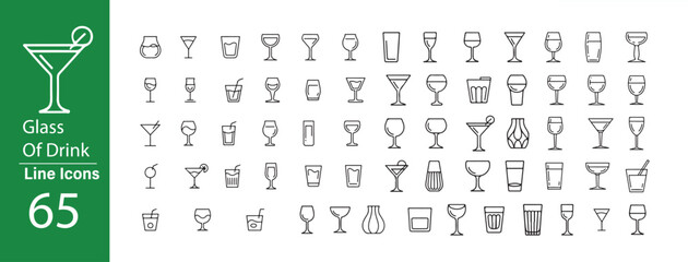 Glass of Drink icon set Collection of hand-drawn icons representing various drinks and barware for creative projects and designs