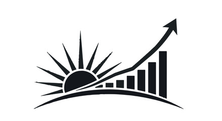 Rising sun behind a growing business graph, symbolizing financial success and bright future.