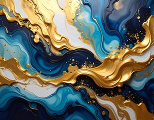 Swirling abstract art featuring elegant gold accents and flowing blues