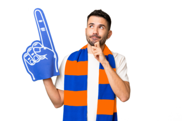 Young caucasian sports fan man over isolated chroma key background having doubts and thinking