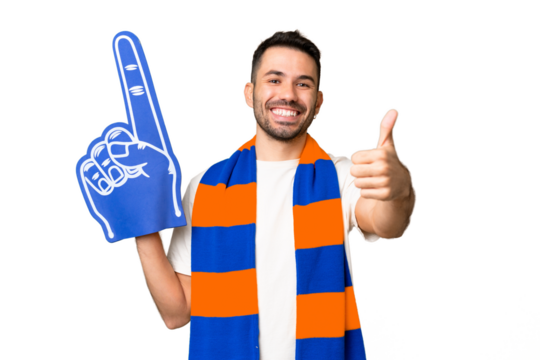 Young caucasian sports fan man over isolated chroma key background with thumbs up because something good has happened
