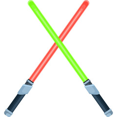 Pixel Art Icon of Crossed Red and Green Lightsaber Energy Swords With Silver and Black Handles on a Transparent Background