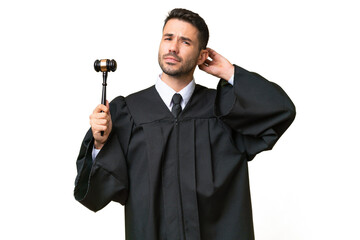 Judge caucasian man over isolated background having doubts