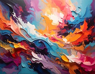 Swirling colors merge in a vibrant, textured abstract design