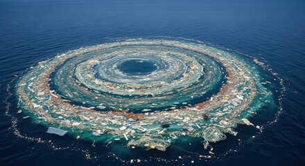 Ocean Plastic Island in a Spiral Causing Environmental Damage