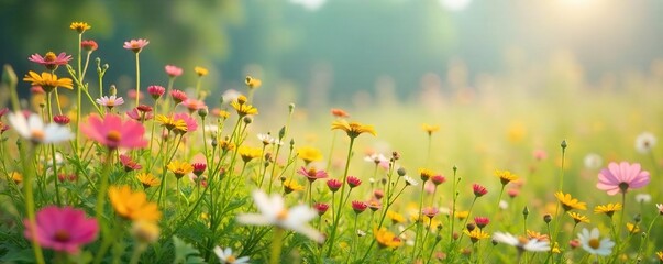 Serene Wildflower Meadow Gentle Breeze, Swaying Petals, Natural Beauty