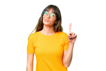 Young caucasian woman over isolated chroma key background showing and lifting a finger in sign of the best