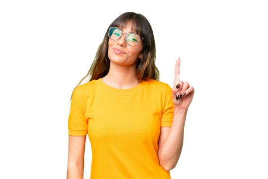 Young caucasian woman over isolated chroma key background showing and lifting a finger in sign of the best