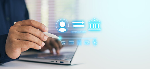 Digital payment, online banking, fintech, secure transaction, authentication money transfer, invoice, credit card, financial technology, payment successful, secure online payment transaction concept