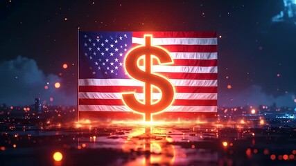 American Flag with Dollar Sign in Futuristic Cityscape - Powered by Adobe