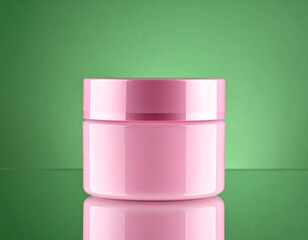 Isolated pink skincare jar on green screen background