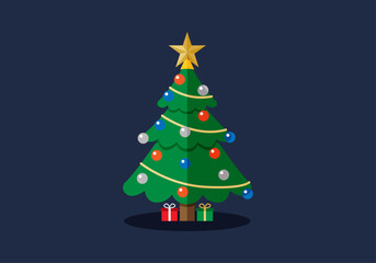 Árbol de navidad con regaos en fondo azul oscuro 