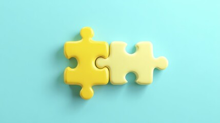 Obraz premium Two pastel-colored jigsaw puzzle pieces interlocked on a bright blue surface