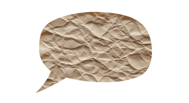 Crinkled paper speech bubble isolated on transparent background