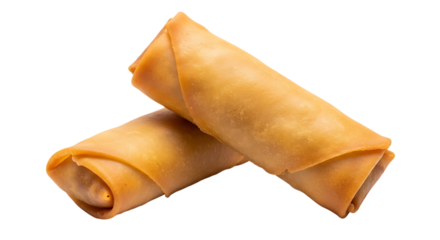 Two golden brown spring rolls isolated on transparent background