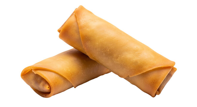 Two golden brown spring rolls isolated on transparent background