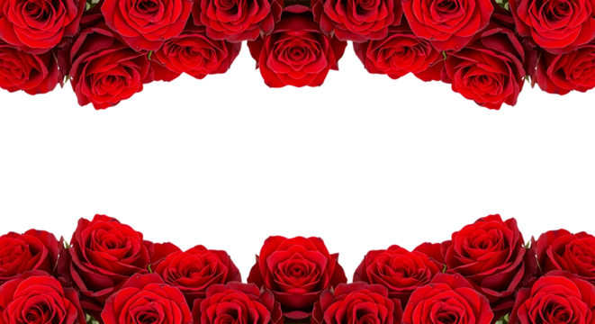 Symmetrical border of red roses isolated on transparent background