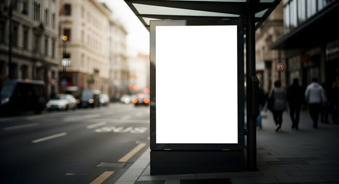 Blank White Advertisement Billboard at Bus Stop.