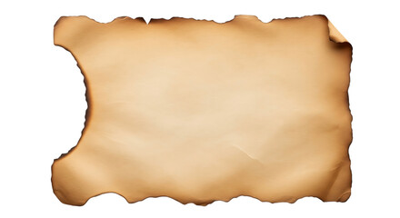 Obraz premium Aged parchment scroll with burnt edges isolated on transparent background