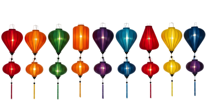 Collection of colorful hanging lanterns isolated on transparent background - Powered by Adobe