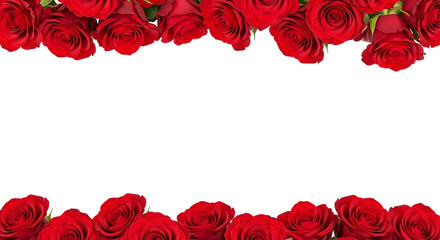 Red roses border isolated on transparent background