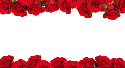 Red roses border isolated on transparent background